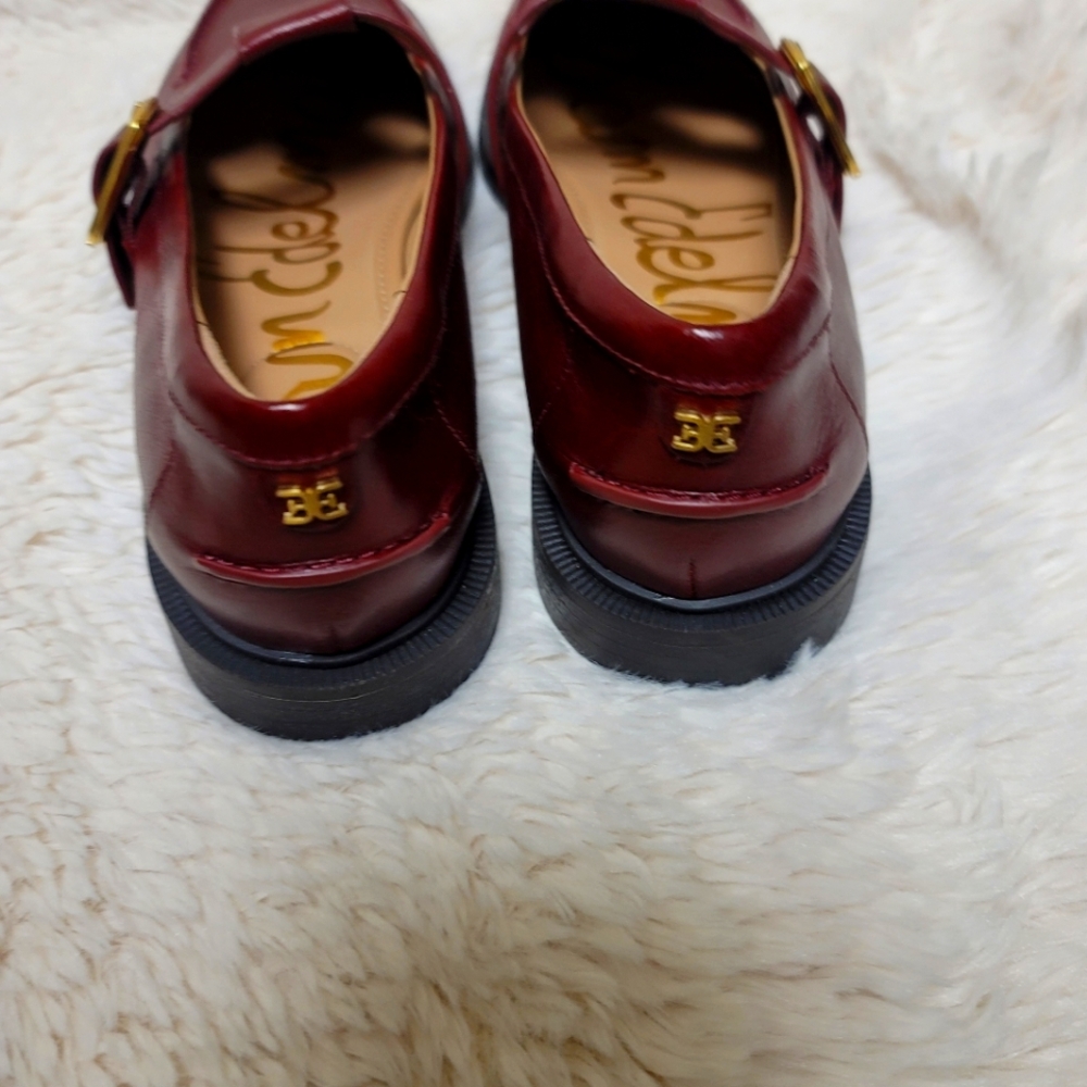 Deep Burgundy Leather Flats with Thick Rubber Sole, tried on never worn